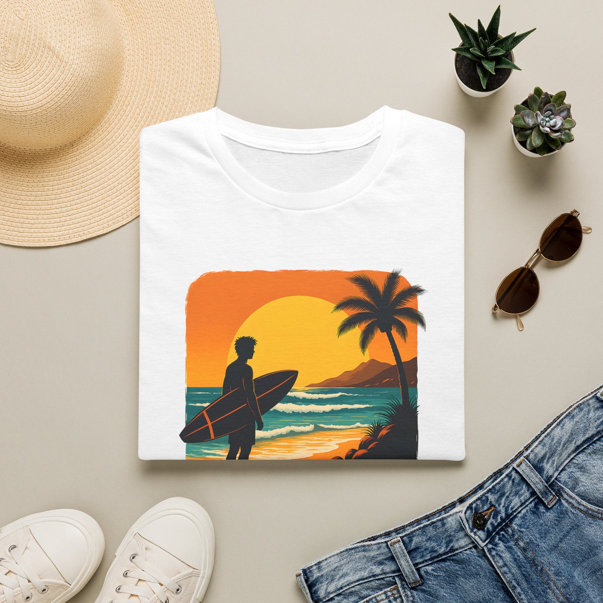 Sunset Surfer on Beach T-Shirt