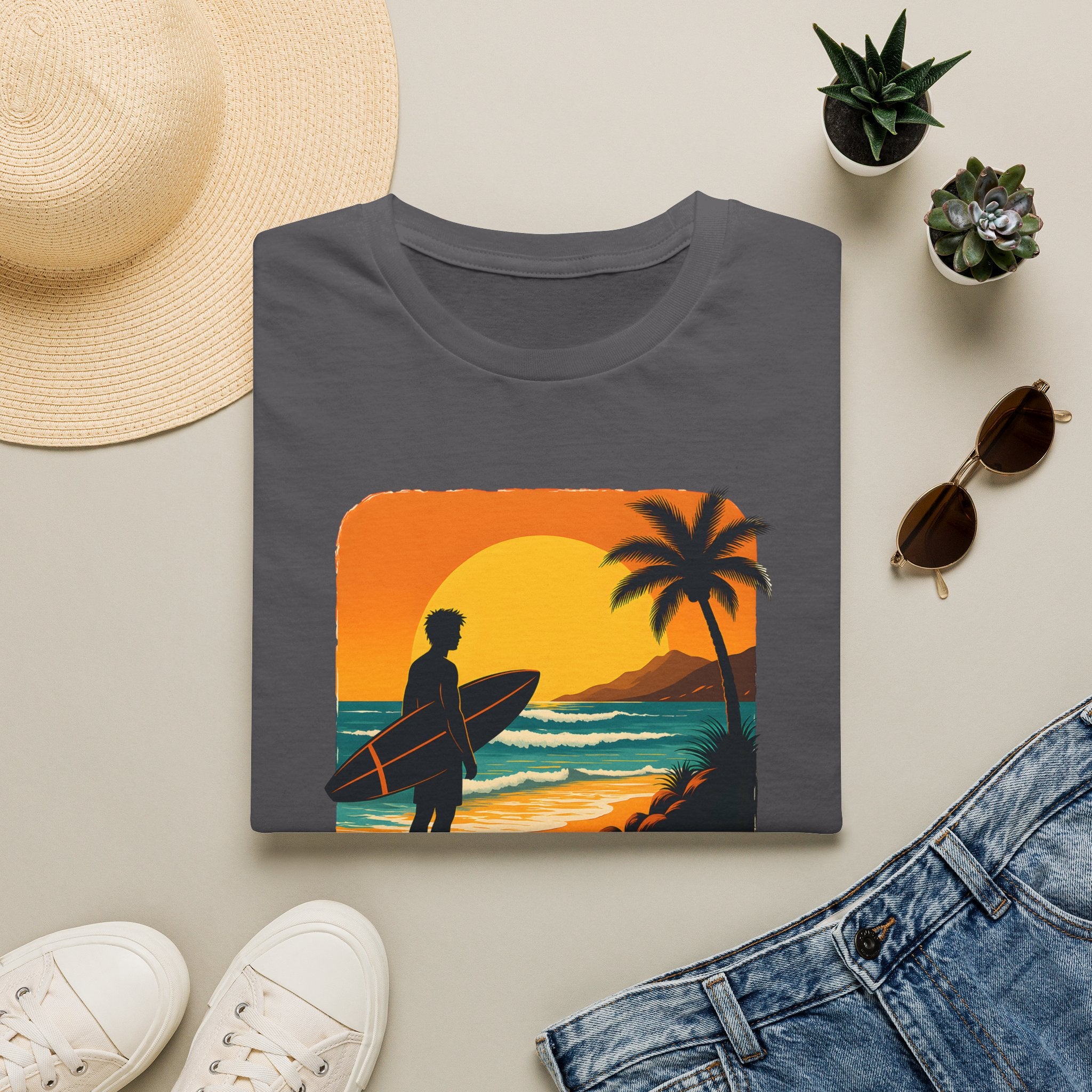 Sunset Surfer on Beach T-Shirt