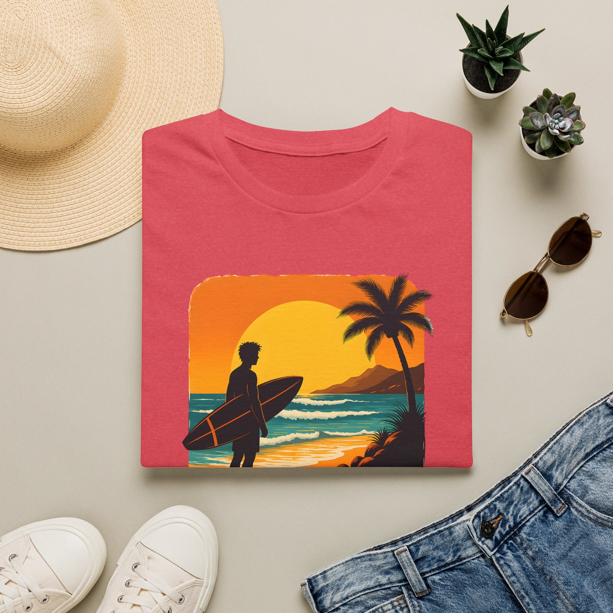 Sunset Surfer on Beach T-Shirt