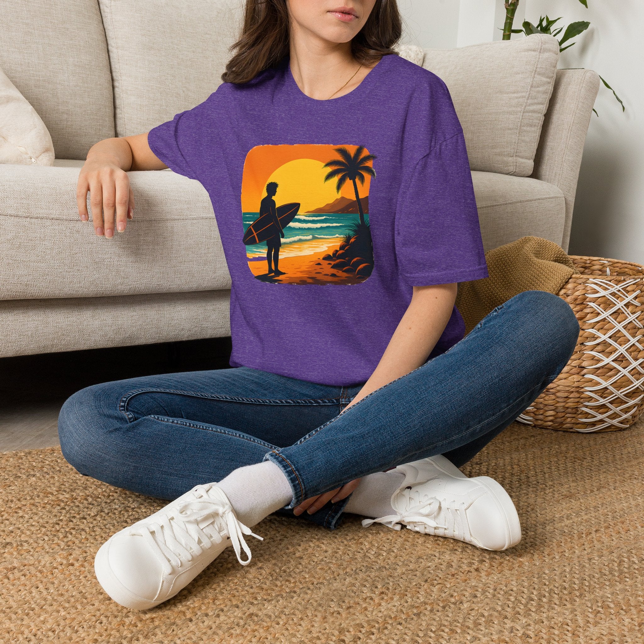 Sunset Surfer on Beach T-Shirt