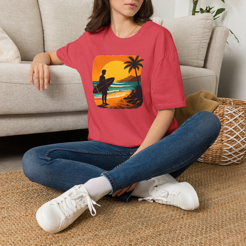 Sunset Surfer on Beach T-Shirt