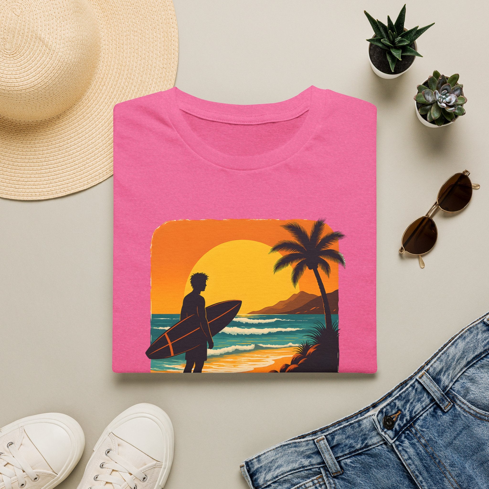 Sunset Surfer on Beach T-Shirt