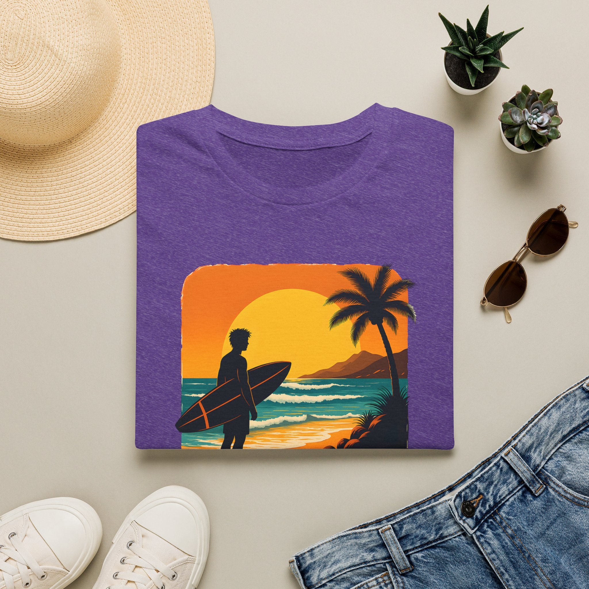 Sunset Surfer on Beach T-Shirt